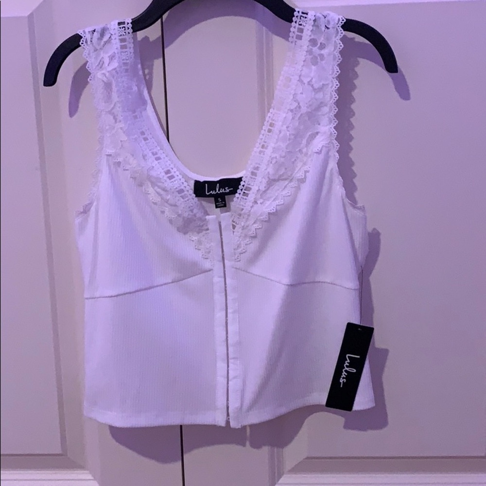 Lulus white lace trim tank top cropped NEW